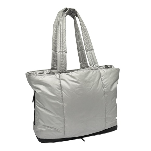 CALPAK Luka Expandable Laptop Tote Bag Gunmetal Silver Quilted Travel Work Bag - Picture 2 of 15